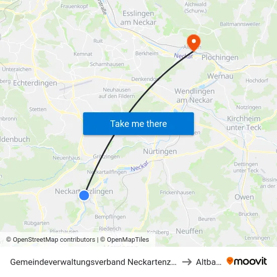 Gemeindeverwaltungsverband Neckartenzlingen to Altbach map