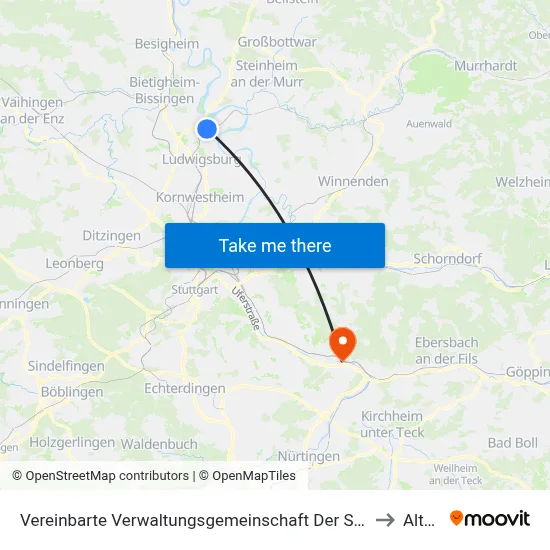 Vereinbarte Verwaltungsgemeinschaft Der Stadt Freiberg am Neckar to Altbach map