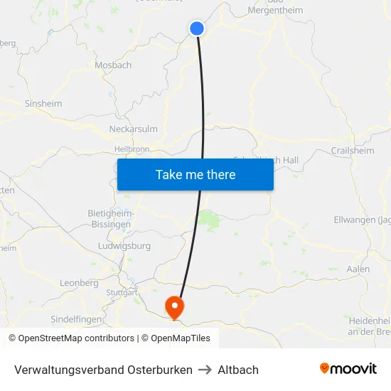 Verwaltungsverband Osterburken to Altbach map