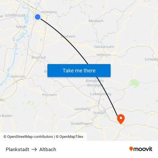 Plankstadt to Altbach map