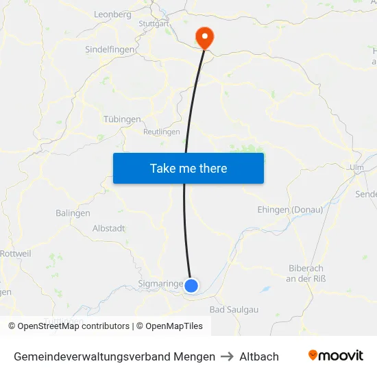Gemeindeverwaltungsverband Mengen to Altbach map