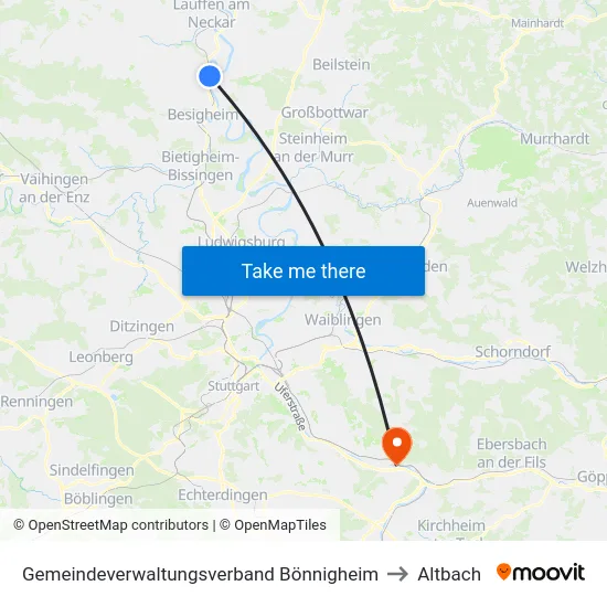 Gemeindeverwaltungsverband Bönnigheim to Altbach map