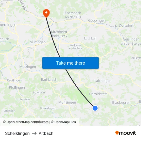 Schelklingen to Altbach map