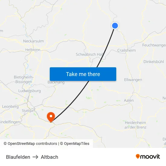 Blaufelden to Altbach map