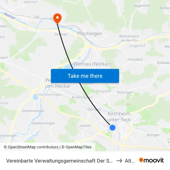 Vereinbarte Verwaltungsgemeinschaft Der Stadt Kirchheim Unter Teck to Altbach map
