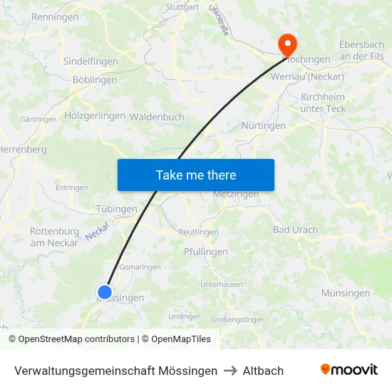 Verwaltungsgemeinschaft Mössingen to Altbach map
