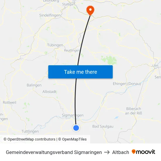 Gemeindeverwaltungsverband Sigmaringen to Altbach map