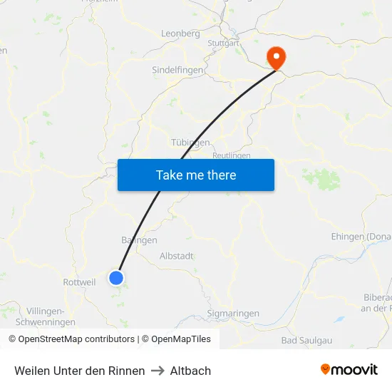 Weilen Unter den Rinnen to Altbach map