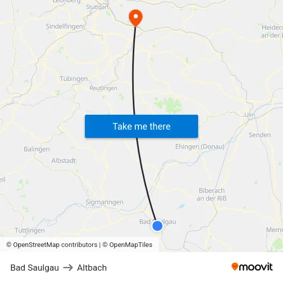 Bad Saulgau to Altbach map