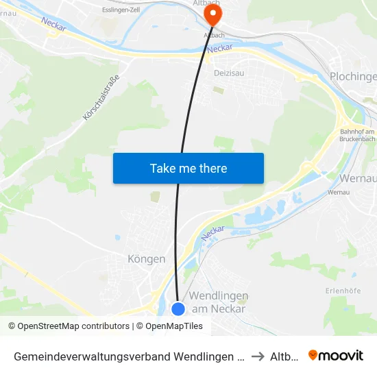 Gemeindeverwaltungsverband Wendlingen am Neckar to Altbach map