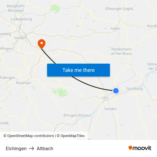 Elchingen to Altbach map