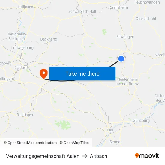 Verwaltungsgemeinschaft Aalen to Altbach map