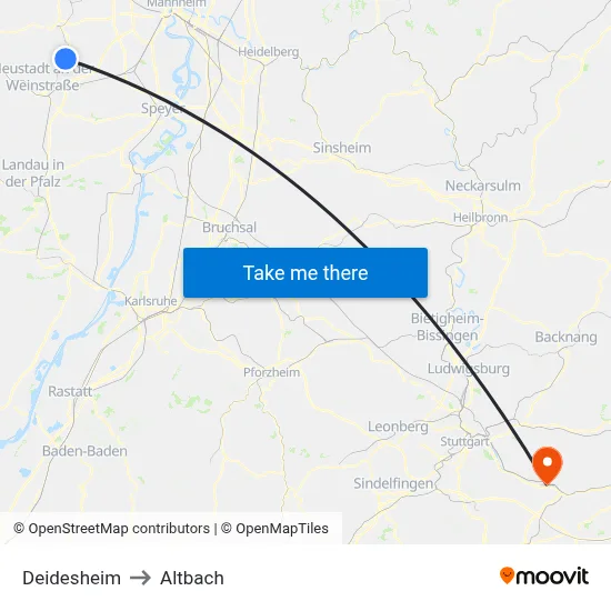 Deidesheim to Altbach map