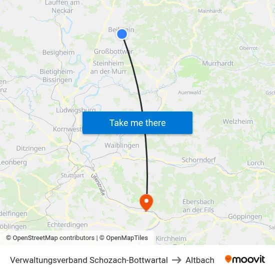 Verwaltungsverband Schozach-Bottwartal to Altbach map
