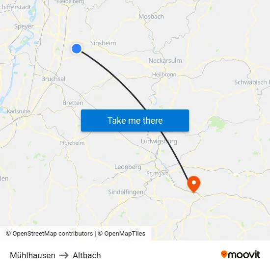 Mühlhausen to Altbach map