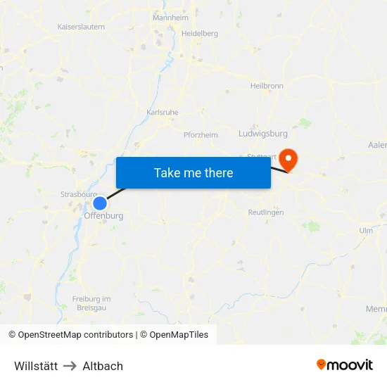 Willstätt to Altbach map