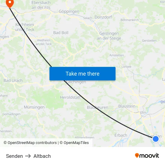 Senden to Altbach map