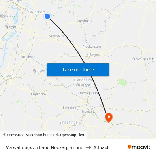Verwaltungsverband Neckargemünd to Altbach map