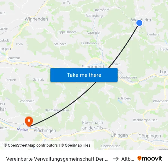 Vereinbarte Verwaltungsgemeinschaft Der Stadt Welzheim to Altbach map