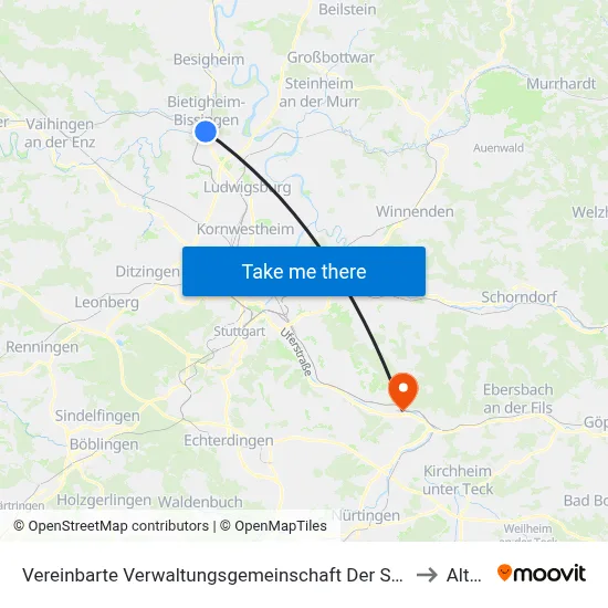 Vereinbarte Verwaltungsgemeinschaft Der Stadt Bietigheim-Bissingen to Altbach map
