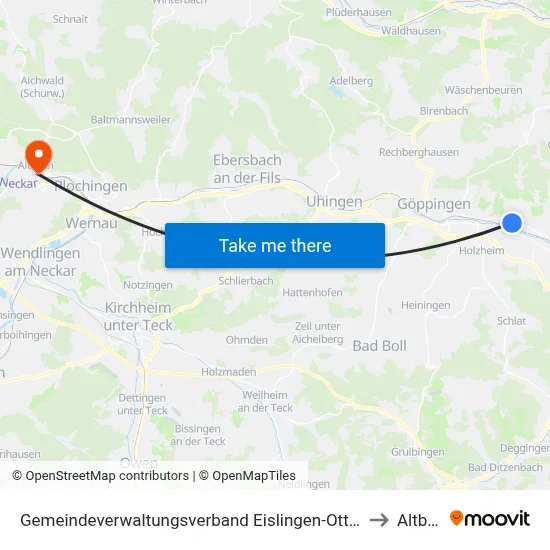 Gemeindeverwaltungsverband Eislingen-Ottenbach-Salach to Altbach map