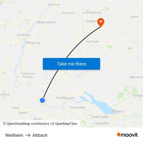 Weilheim to Altbach map