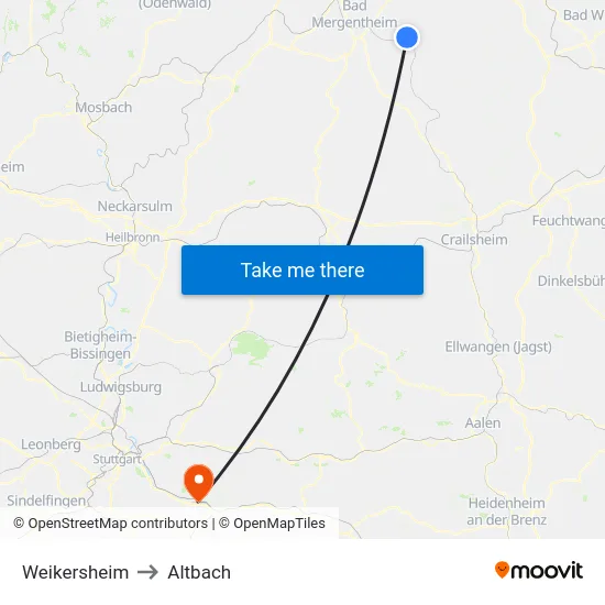 Weikersheim to Altbach map
