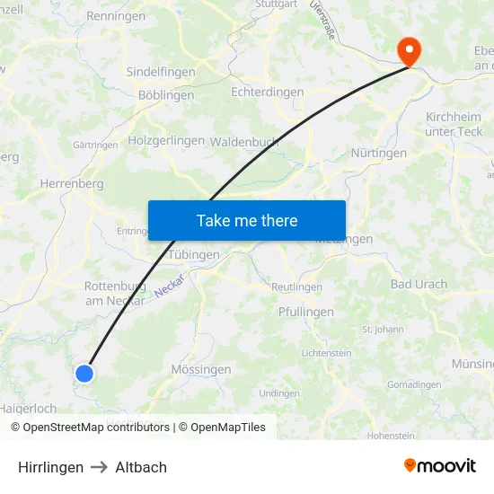 Hirrlingen to Altbach map