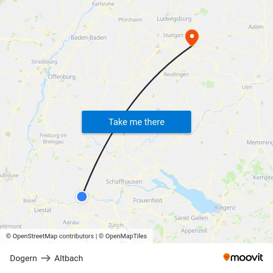 Dogern to Altbach map