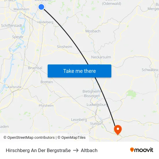 Hirschberg An Der Bergstraße to Altbach map