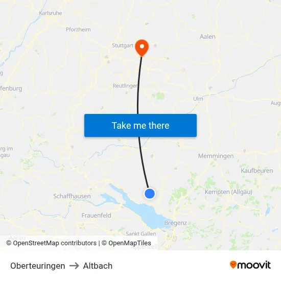 Oberteuringen to Altbach map