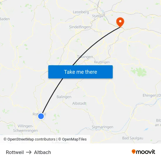 Rottweil to Altbach map