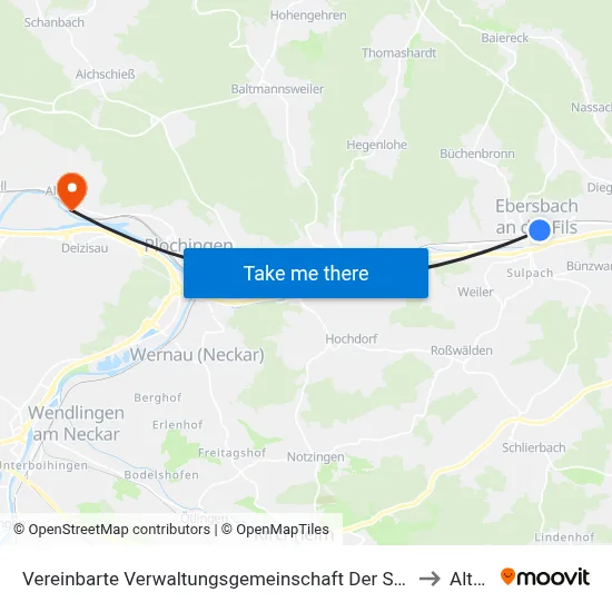 Vereinbarte Verwaltungsgemeinschaft Der Stadt Ebersbach An Der Fils to Altbach map
