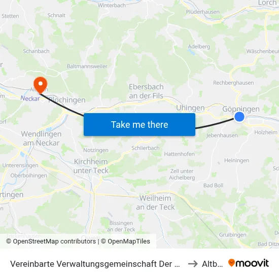 Vereinbarte Verwaltungsgemeinschaft Der Stadt Göppingen to Altbach map