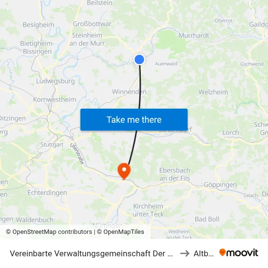 Vereinbarte Verwaltungsgemeinschaft Der Stadt Backnang to Altbach map