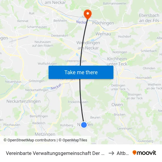 Vereinbarte Verwaltungsgemeinschaft Der Stadt Neuffen to Altbach map