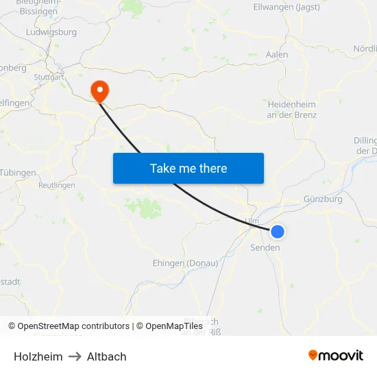 Holzheim to Altbach map