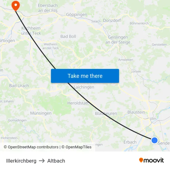 Illerkirchberg to Altbach map
