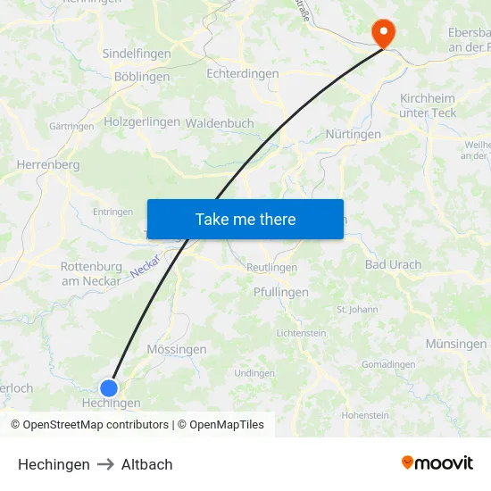 Hechingen to Altbach map