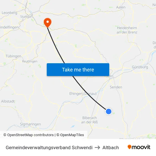 Gemeindeverwaltungsverband Schwendi to Altbach map