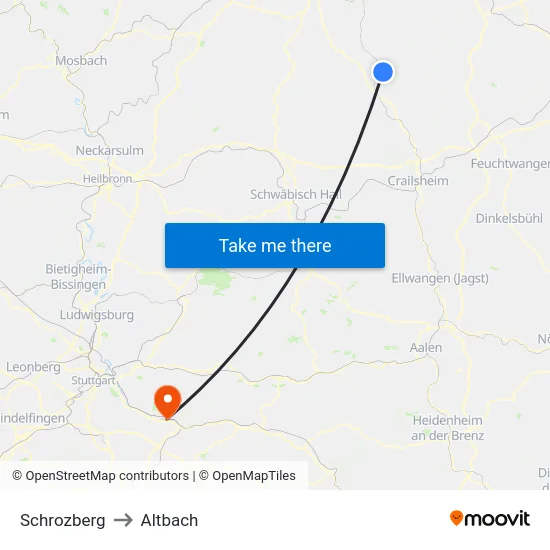 Schrozberg to Altbach map
