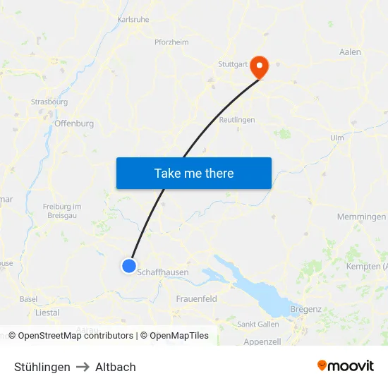 Stühlingen to Altbach map