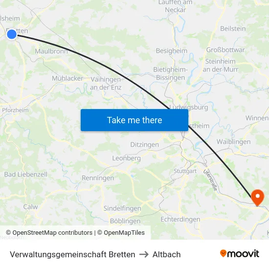 Verwaltungsgemeinschaft Bretten to Altbach map