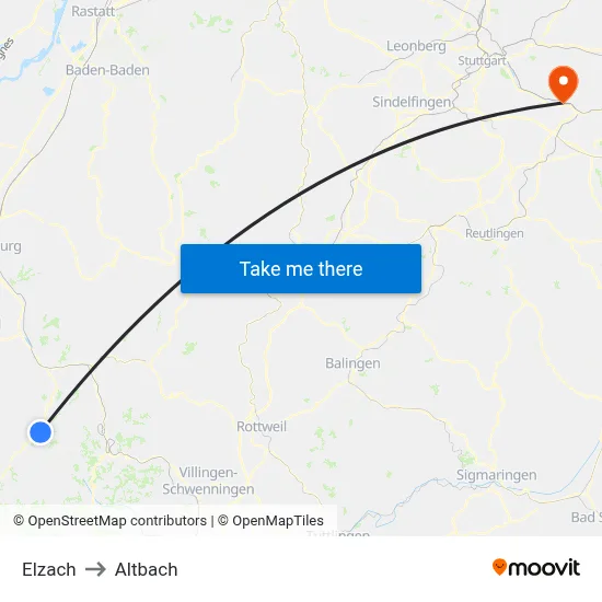 Elzach to Altbach map