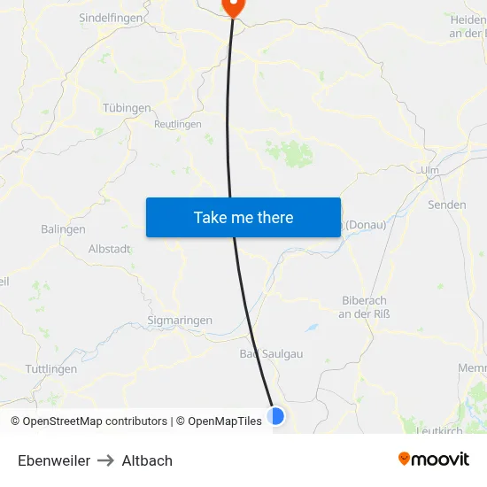Ebenweiler to Altbach map