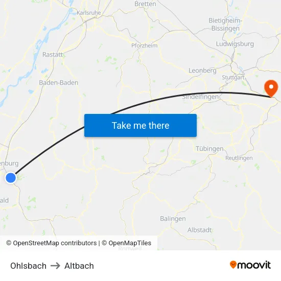 Ohlsbach to Altbach map