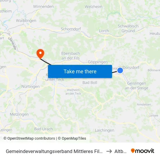 Gemeindeverwaltungsverband Mittleres Fils-Lautertal to Altbach map