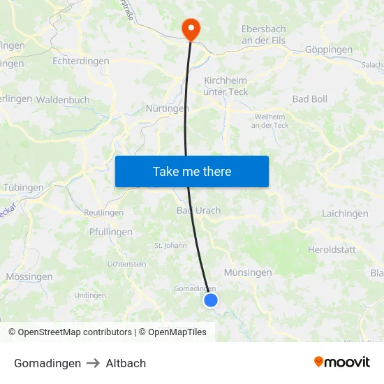 Gomadingen to Altbach map