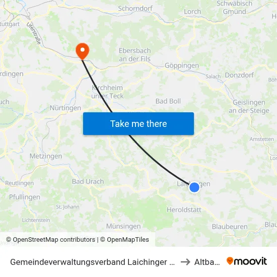 Gemeindeverwaltungsverband Laichinger Alb to Altbach map
