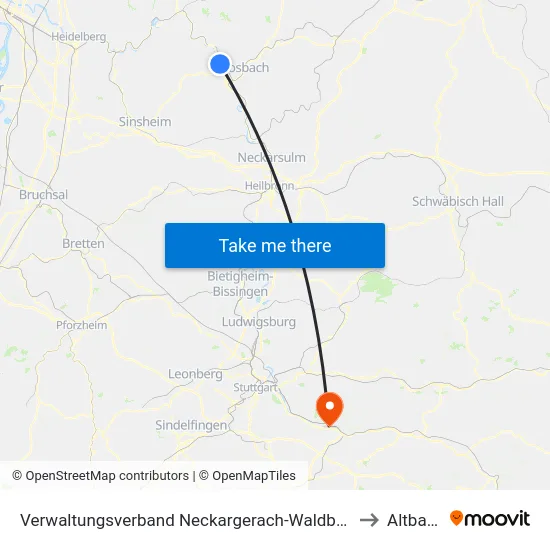 Verwaltungsverband Neckargerach-Waldbrunn to Altbach map
